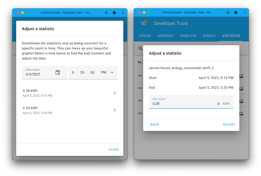 Screenshot showing adjusting the long-term statistic history value