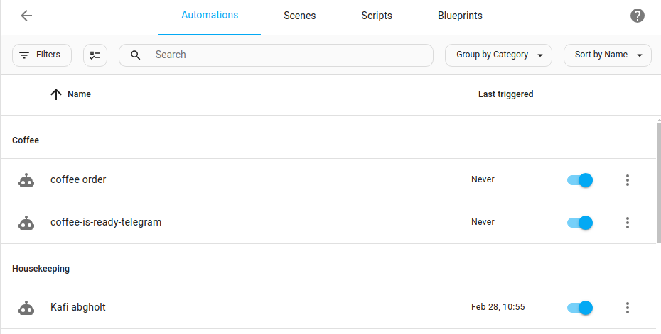 Group table items by category