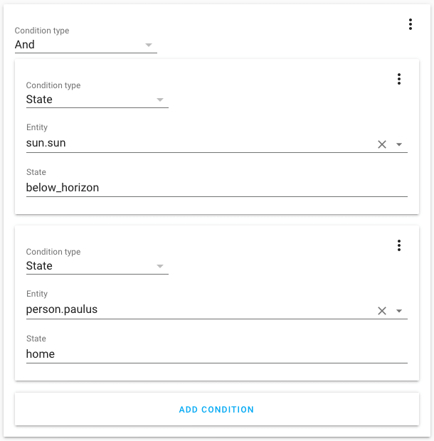 Screenshot of an and-condition in the automation editor.