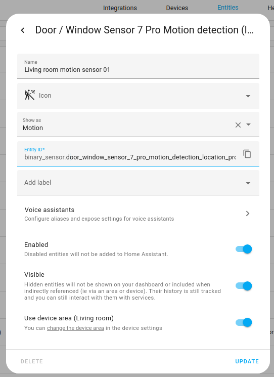 Settings for entity.