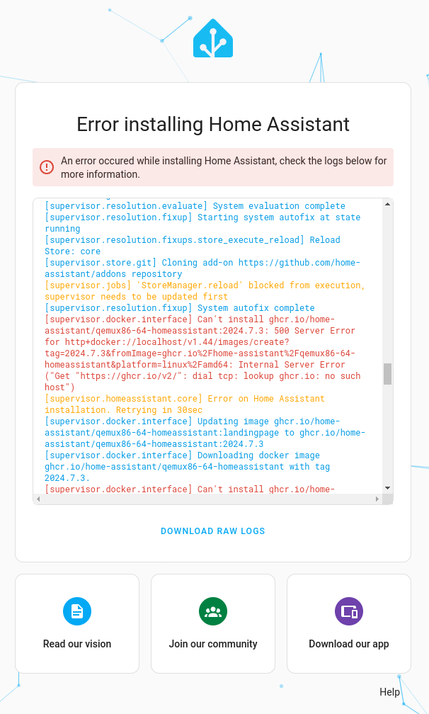 Error installing Home Assistant during onboarding